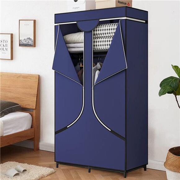 34 Inch Portable Wardrobe Organizer with Dustproof Non-Woven Fabric (Blue) - Picture 3 of 6